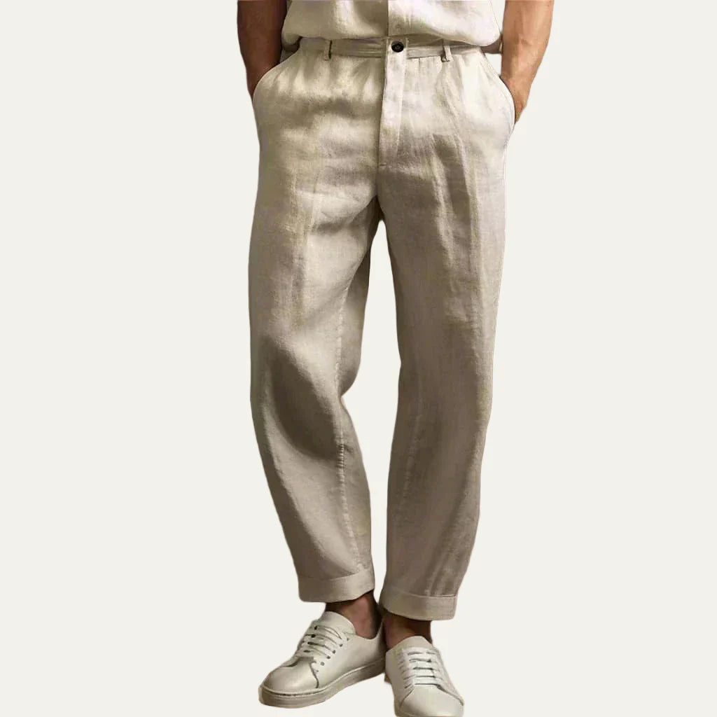 Men’s Relaxed Fit Linen Style Pleated Casual Trousers
