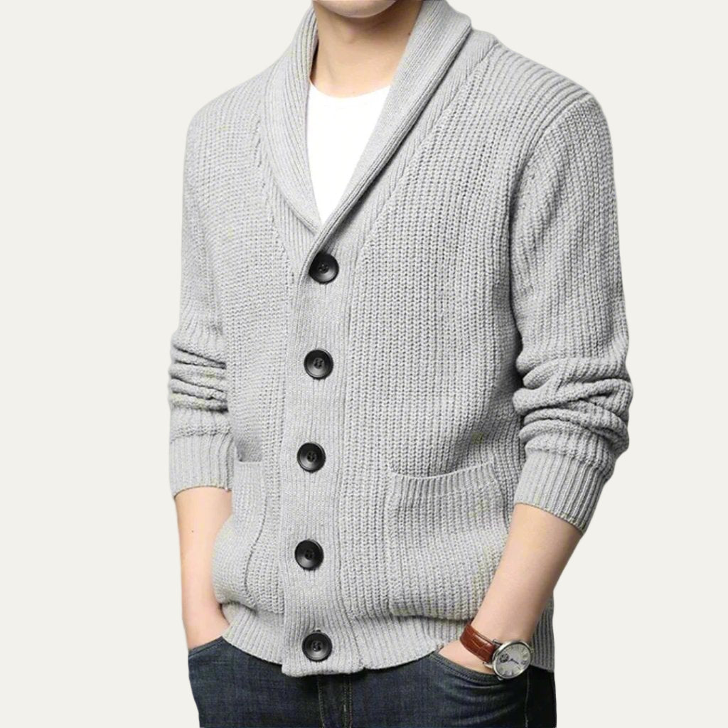 Men’s Chunky Knit Shawl Collar Button Closure Cardigan