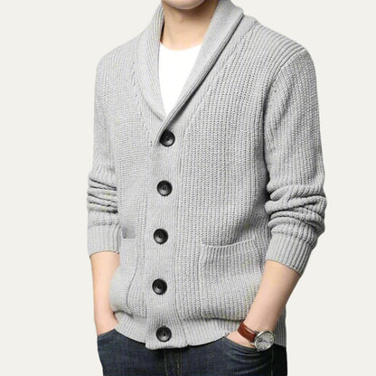 Men’s Chunky Knit Shawl Collar Button Closure Cardigan