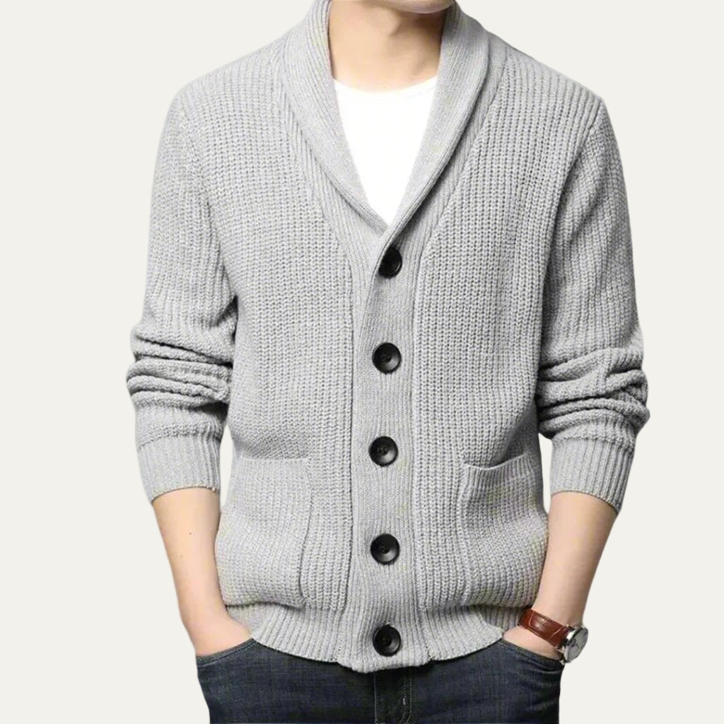 Men’s Chunky Knit Shawl Collar Button Closure Cardigan