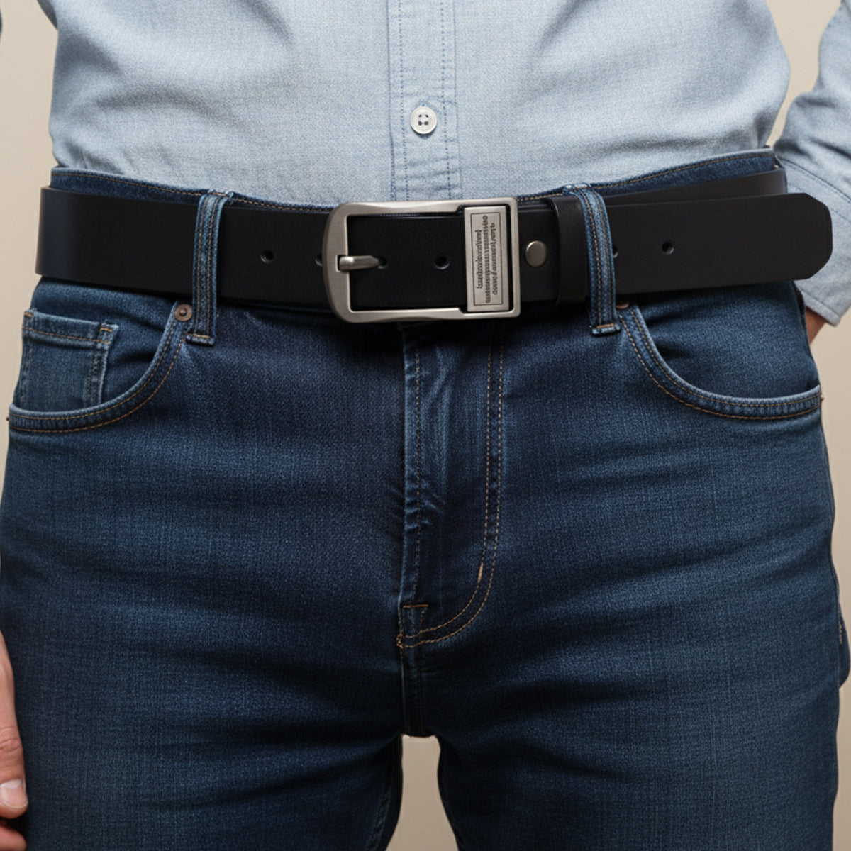 The Brighton Men’s Classic Metal Buckle Leather Cowhide Belt