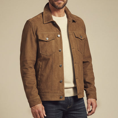 Men’s Textured Suede Trucker Jacket