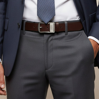 The Brighton Men’s Classic Metal Buckle Leather Cowhide Belt