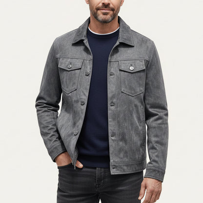 Men’s Textured Suede Trucker Jacket