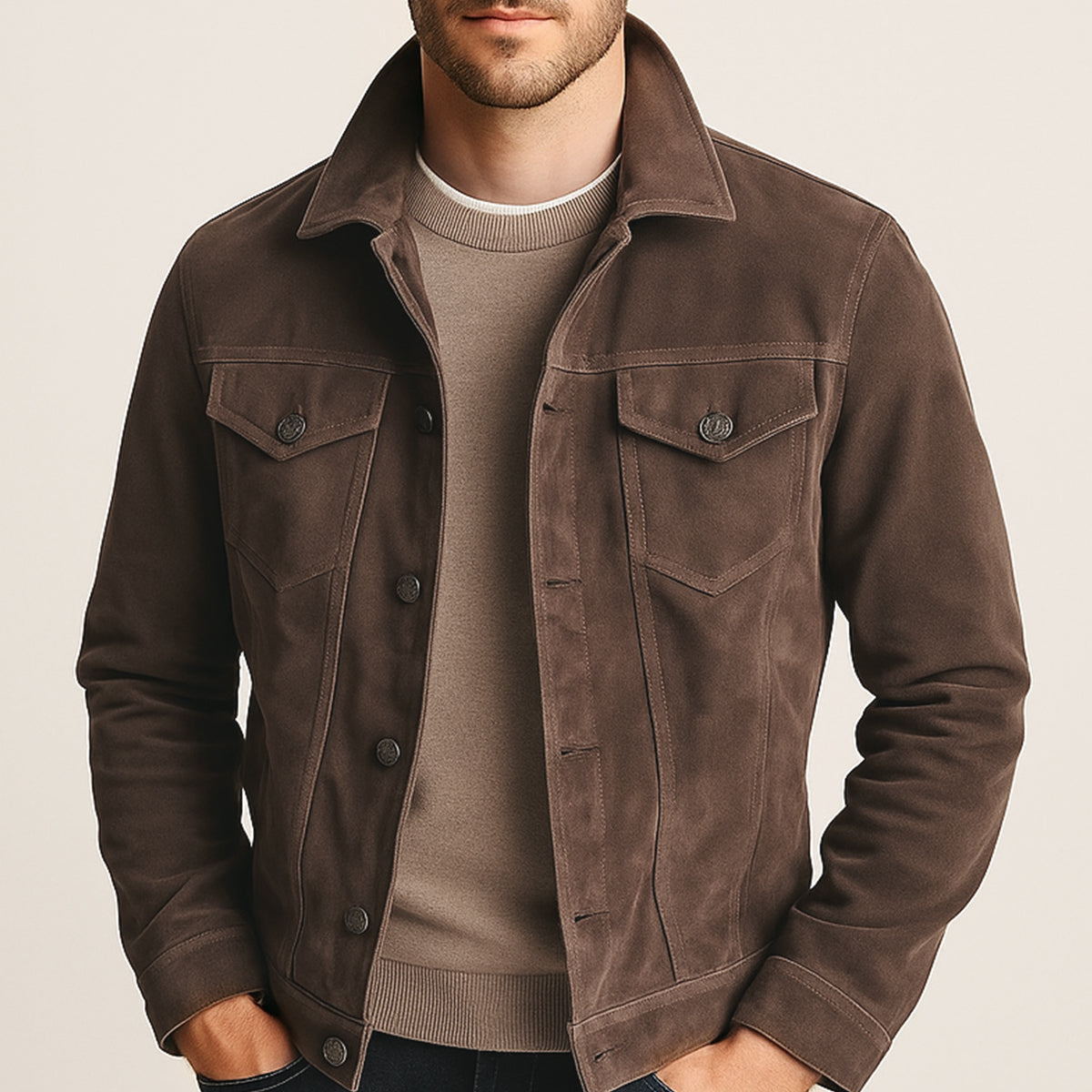 Men’s Textured Suede Trucker Jacket