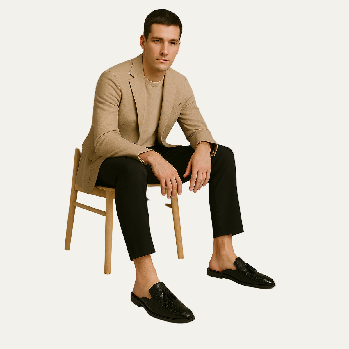 Men’s Embossed Tassel Slip On Mule Shoes