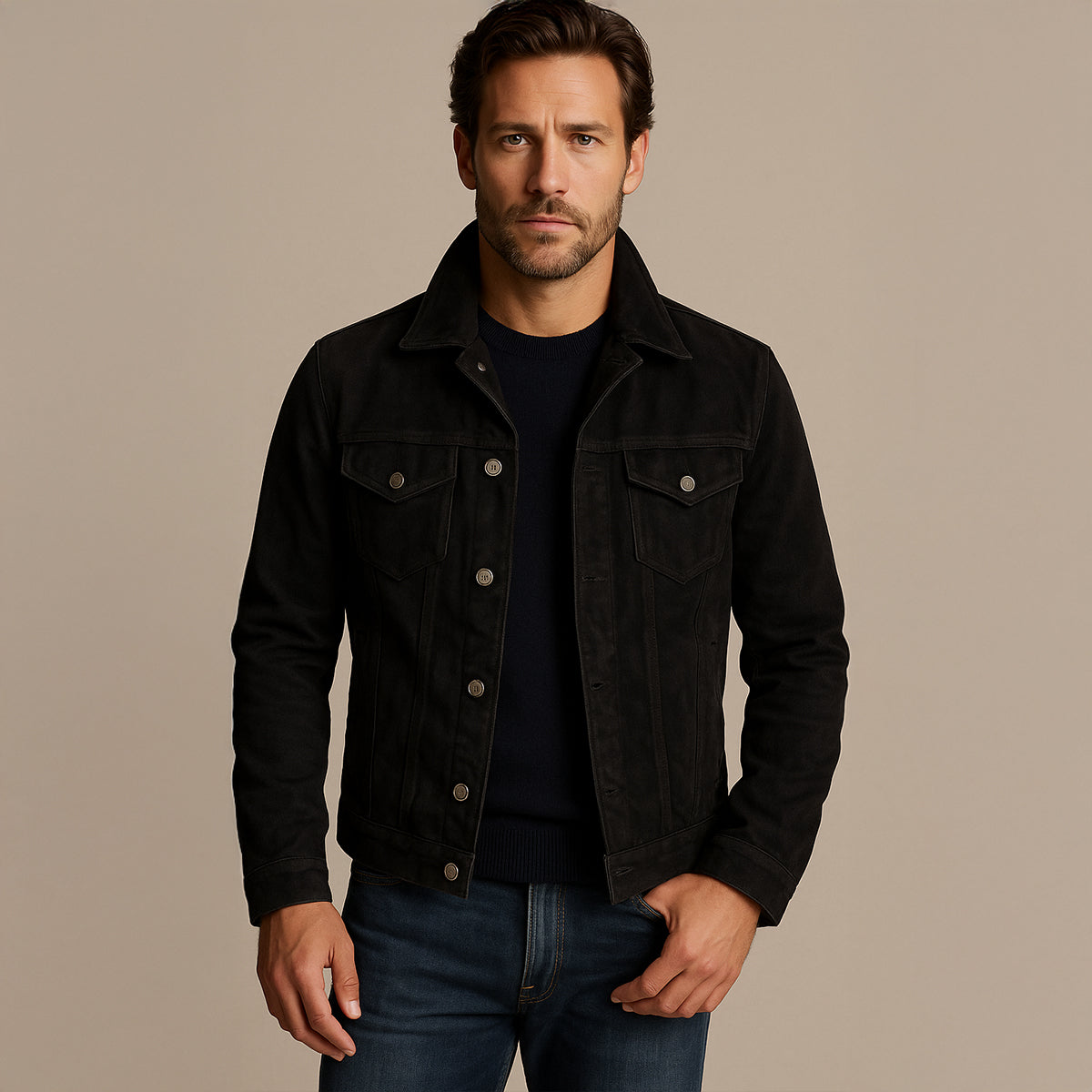 Men’s Textured Suede Trucker Jacket