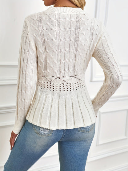 Sturdy Cable Knit Sweater with Round Neck - Elena