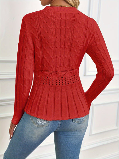 Sturdy Cable Knit Sweater with Round Neck - Elena
