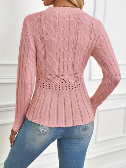 Sturdy Cable Knit Sweater with Round Neck - Elena