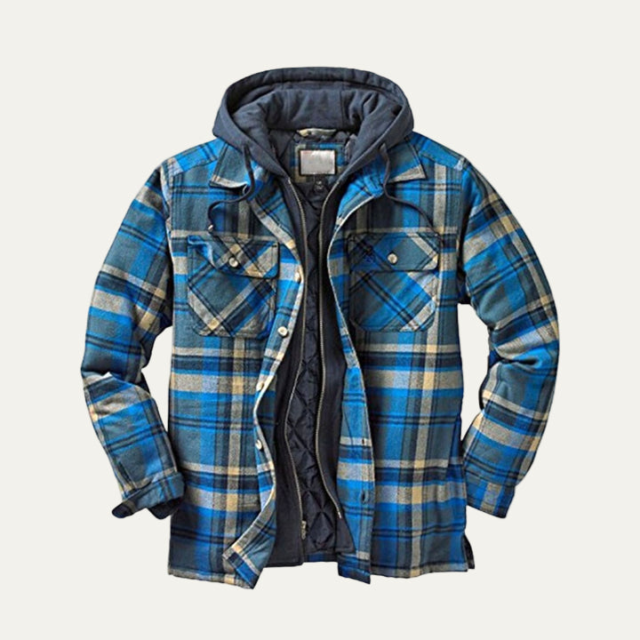 Men’s Heavy Flannel Shacket with Hooded Layered Look