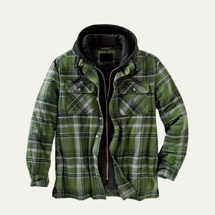 Men’s Heavy Flannel Shacket with Hooded Layered Look