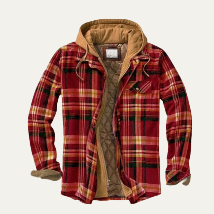 Men’s Heavy Flannel Shacket with Hooded Layered Look