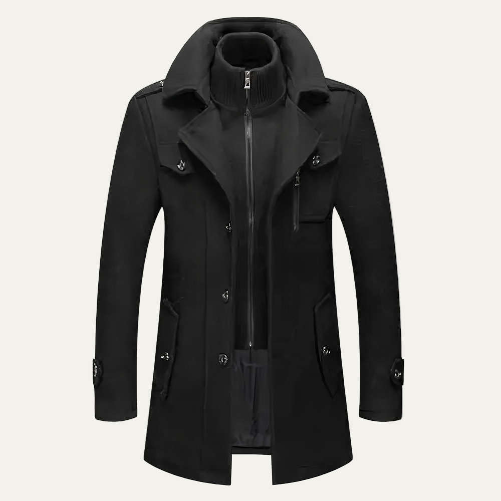 Men’s Mid Length Double Layer High Collar Trench Coat