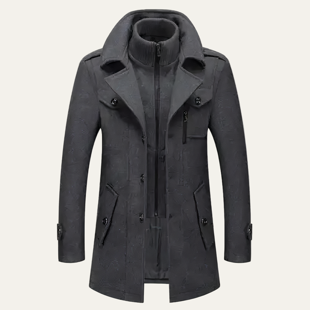 Men’s Mid Length Double Layer High Collar Trench Coat