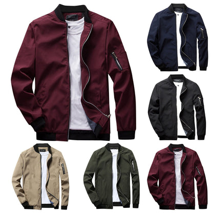 Men’s Casual Bomber Jacket with Sleeve Zip Pocket