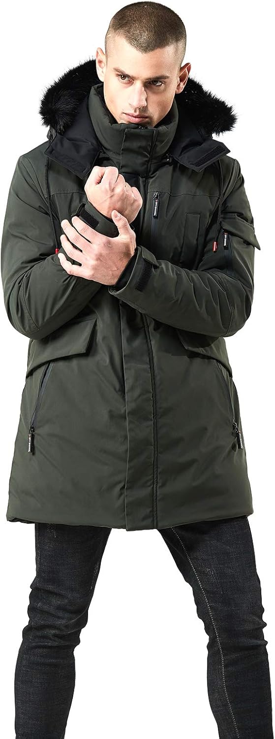 Men’s Mid Length Winter Parka with Faux Fur Hood