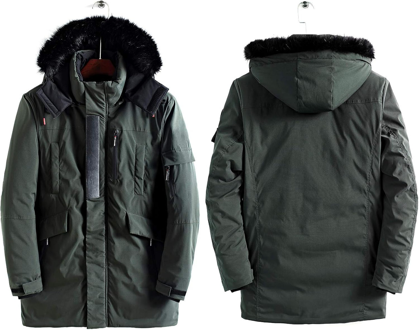 Men’s Mid Length Winter Parka with Faux Fur Hood