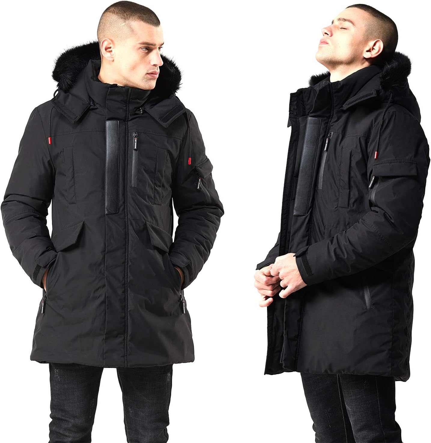 Men’s Mid Length Winter Parka with Faux Fur Hood