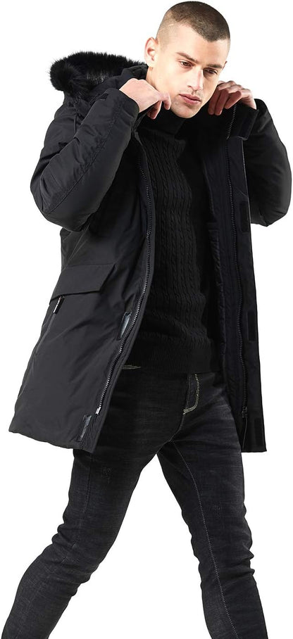Men’s Mid Length Winter Parka with Faux Fur Hood