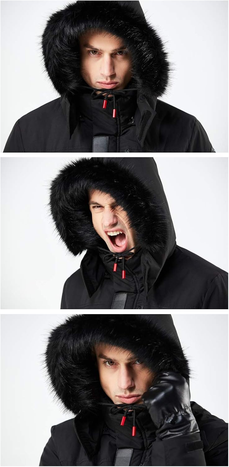 Men’s Mid Length Winter Parka with Faux Fur Hood