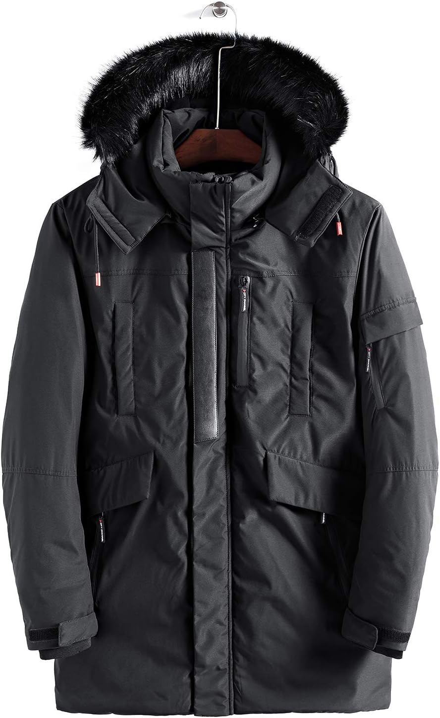 Men’s Mid Length Winter Parka with Faux Fur Hood