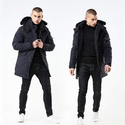 Men’s Mid Length Winter Parka with Faux Fur Hood