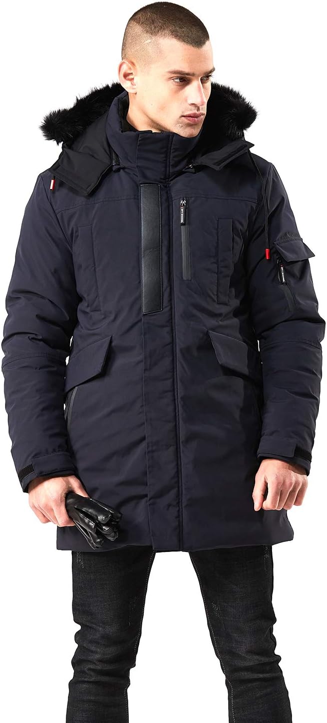 Men’s Mid Length Winter Parka with Faux Fur Hood