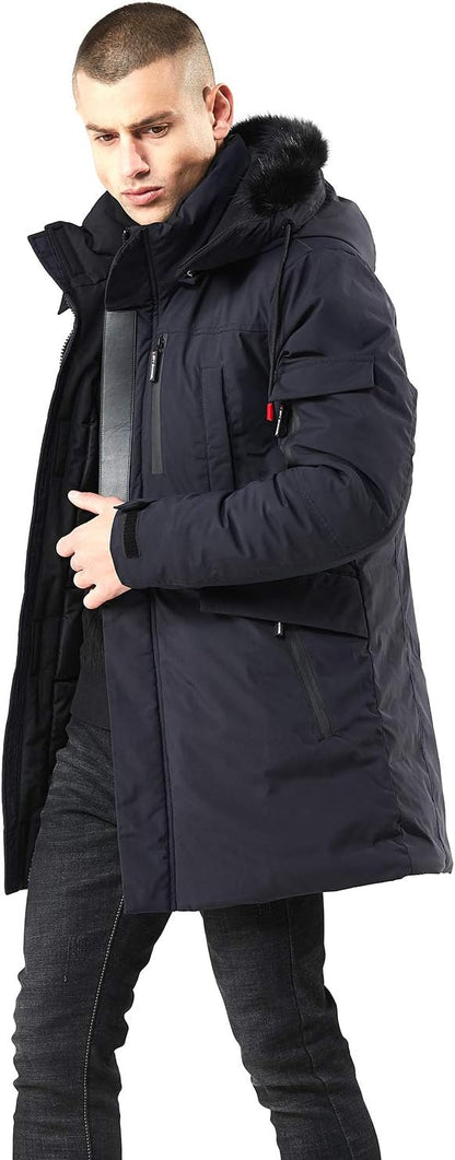 Men’s Mid Length Winter Parka with Faux Fur Hood