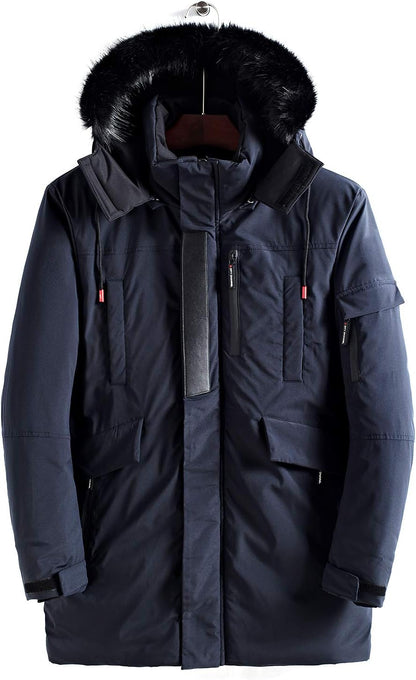 Men’s Mid Length Winter Parka with Faux Fur Hood