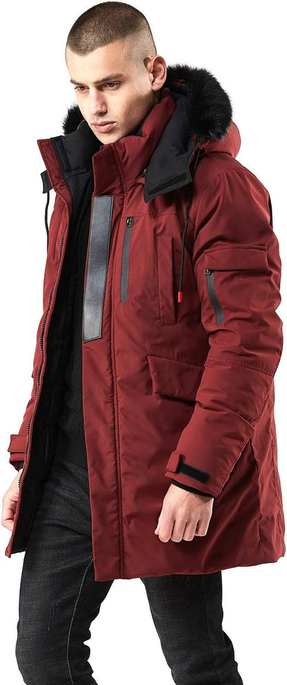 Men’s Mid Length Winter Parka with Faux Fur Hood