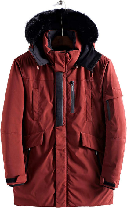 Men’s Mid Length Winter Parka with Faux Fur Hood