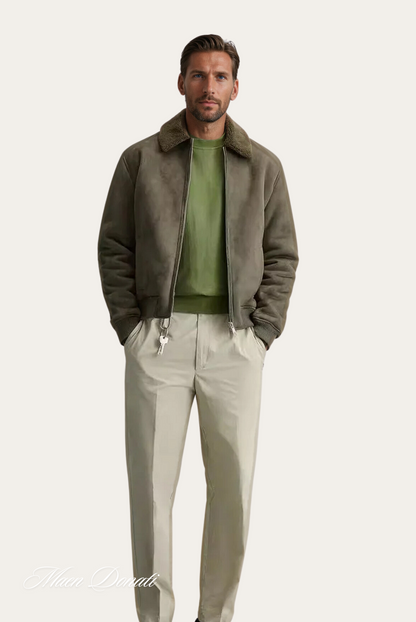 Men’s Bomber Jacket with Faux Shearling Collar