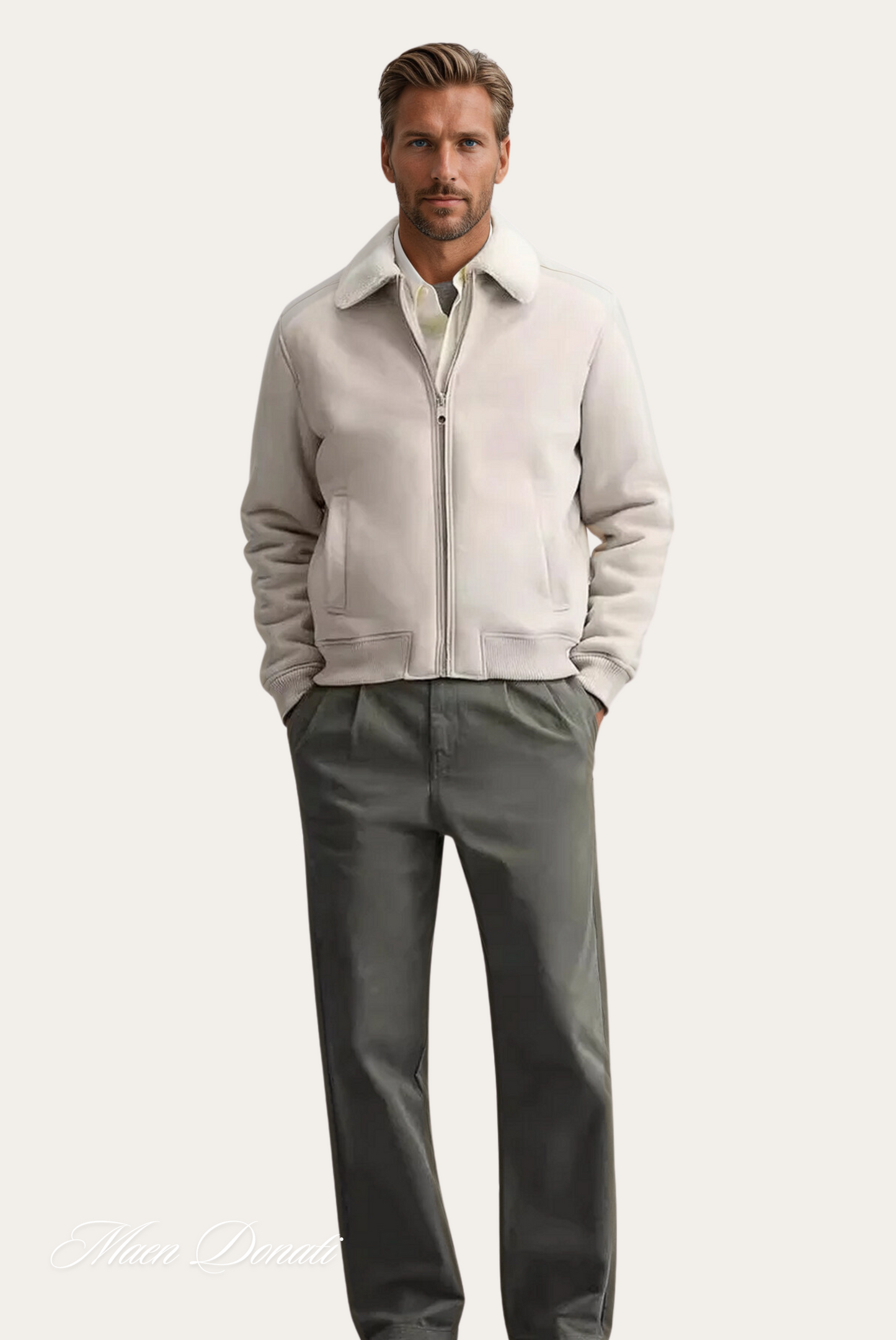 Men’s Bomber Jacket with Faux Shearling Collar