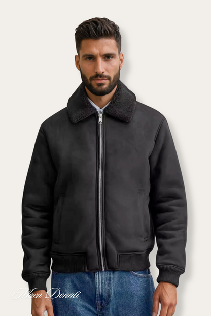 Men’s Bomber Jacket with Faux Shearling Collar