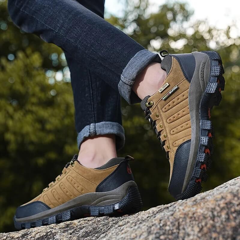 Camel - Waterproof Leather Hiking Walking Shoes Khaki