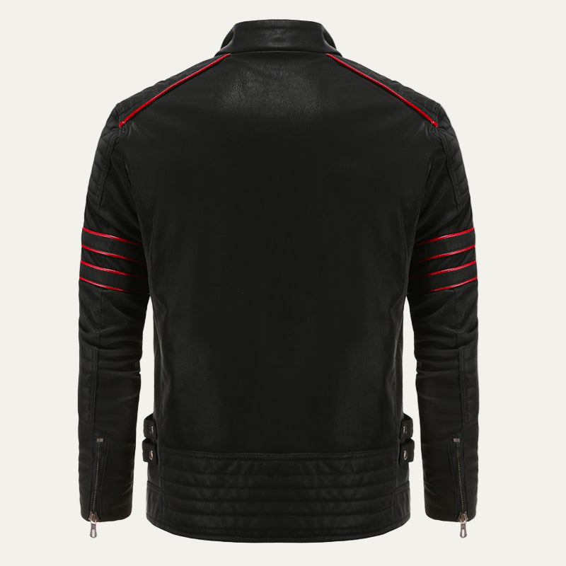 Men’s Moto Leather Jacket with Stripe Accents