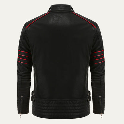 Men’s Moto Leather Jacket with Stripe Accents