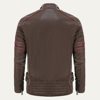 Men’s Moto Leather Jacket with Stripe Accents