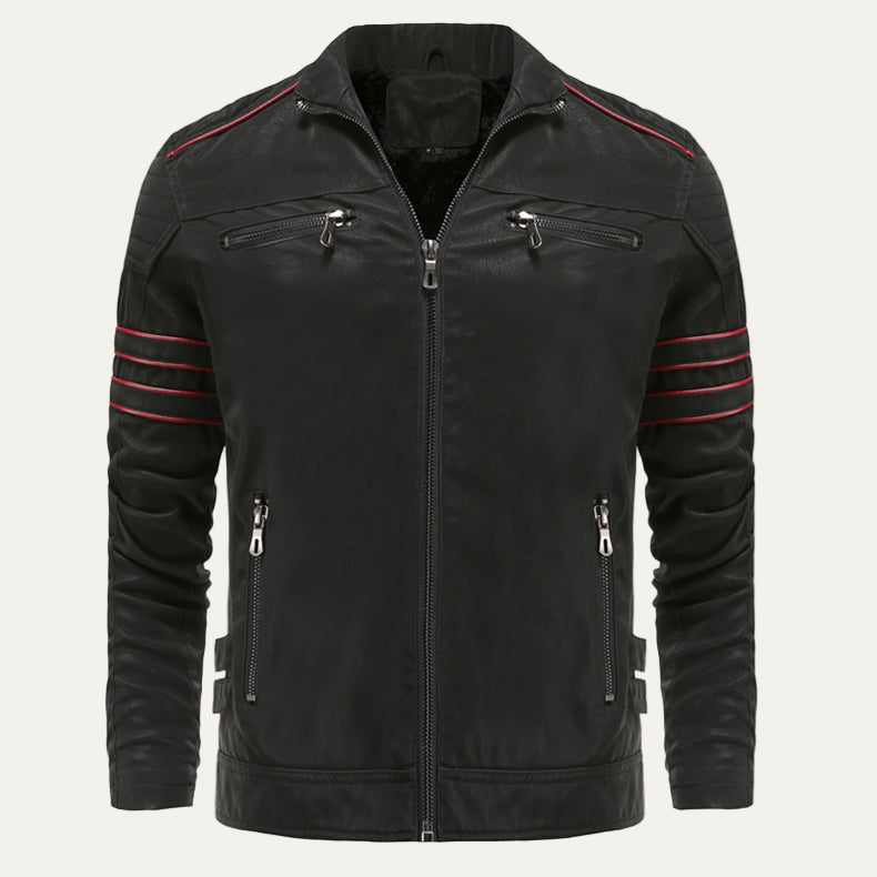 Men’s Moto Leather Jacket with Stripe Accents