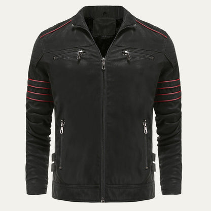 Men’s Moto Leather Jacket with Stripe Accents