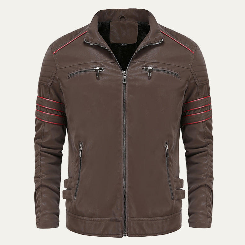 Men’s Moto Leather Jacket with Stripe Accents