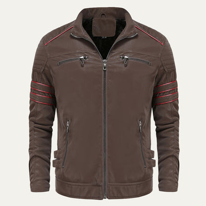 Men’s Moto Leather Jacket with Stripe Accents