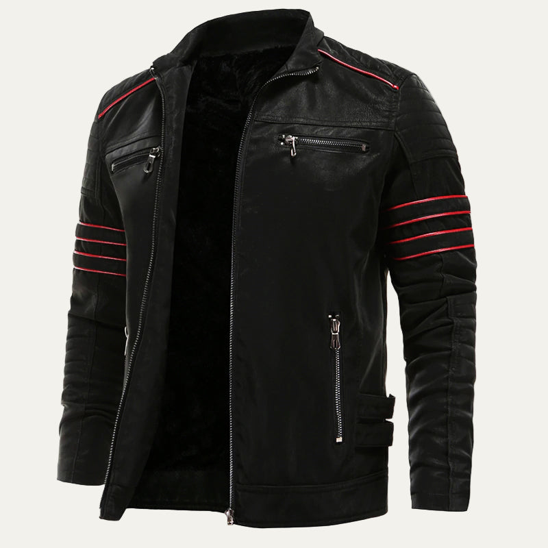 Men’s Moto Leather Jacket with Stripe Accents