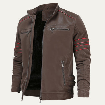 Men’s Moto Leather Jacket with Stripe Accents