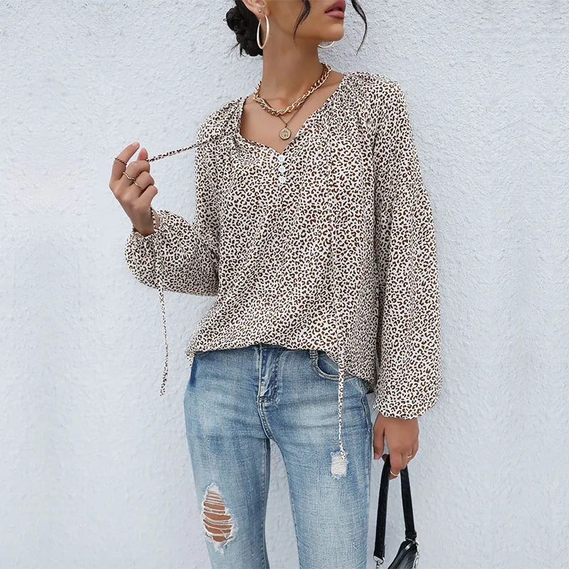 Women's Comfortable Casual Leopard Print Blouse - BritishElegance