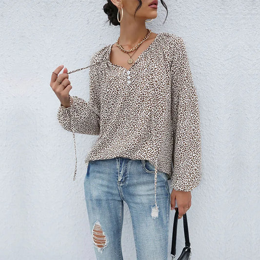 Women's Comfortable Casual Leopard Print Blouse - BritishElegance