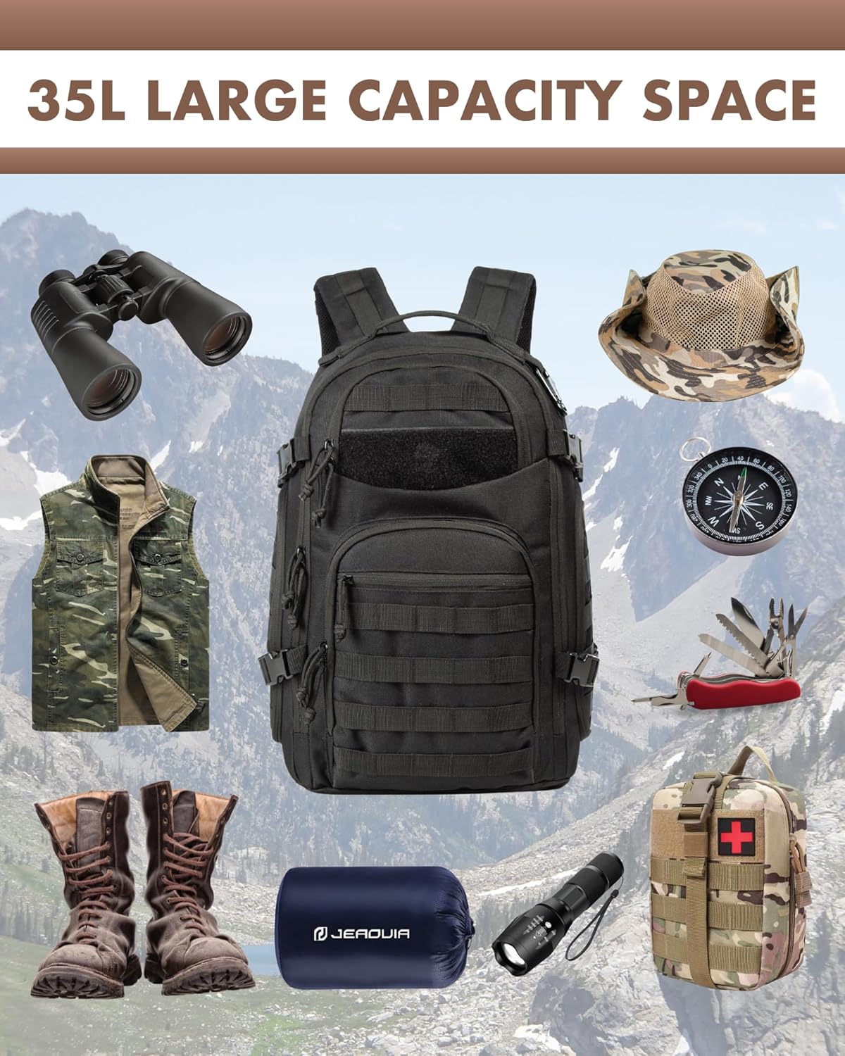 35L Outdoor Tactical Backpack with Molle System and Laptop Storage