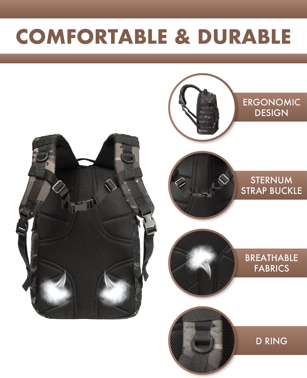 35L Outdoor Tactical Backpack with Molle System and Laptop Storage