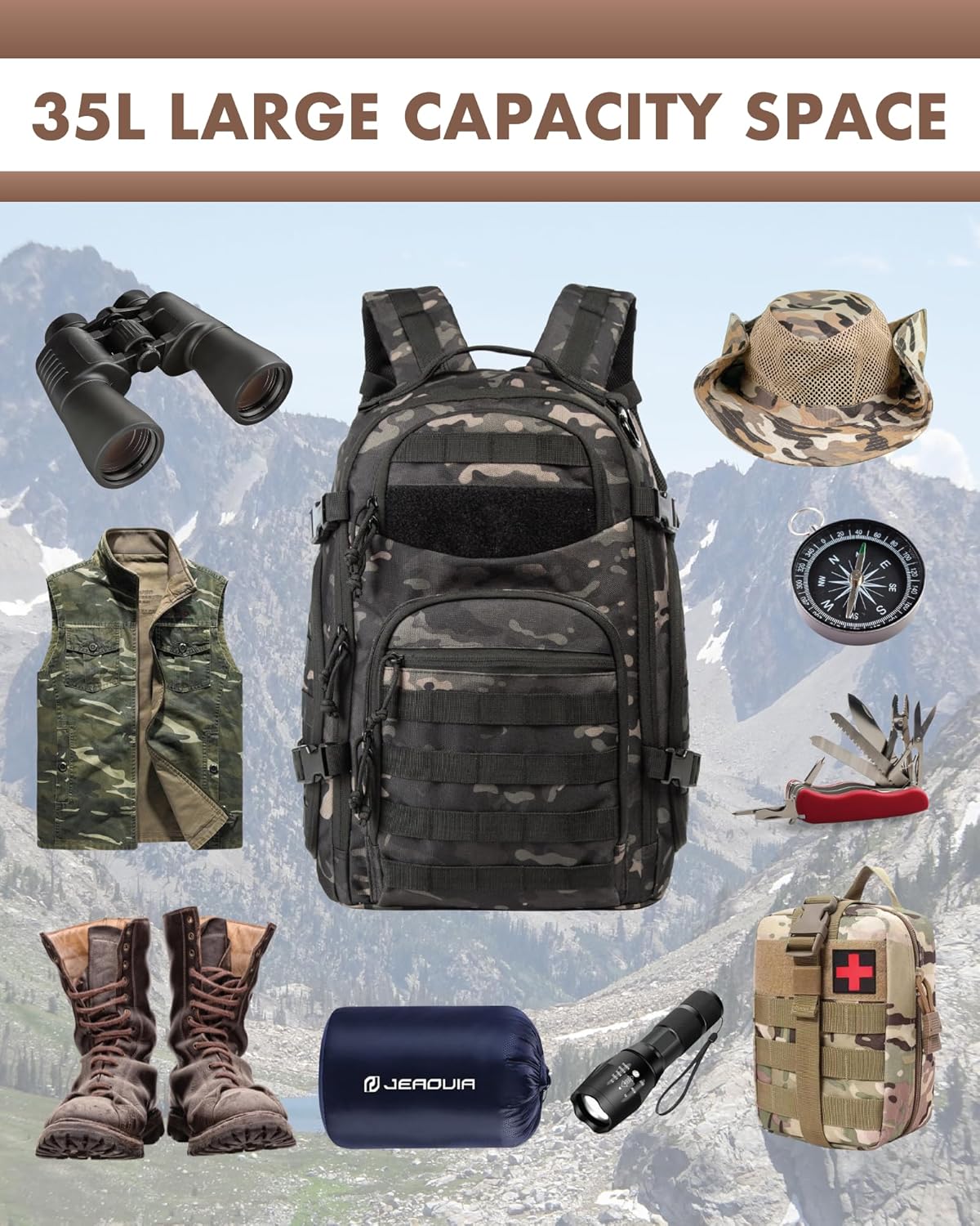 35L Outdoor Tactical Backpack with Molle System and Laptop Storage
